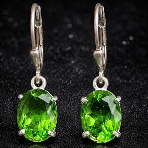 Sterling silver green CZ dangle leverback dangle ladies earrings vintage HSN